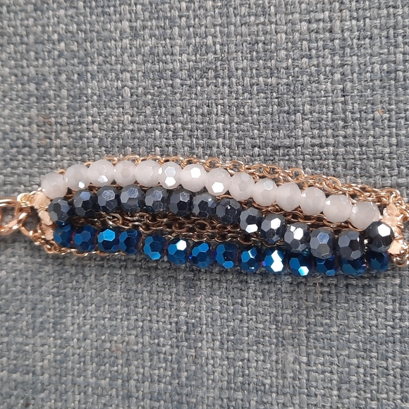 Toggle Bracelet Blue Beads Gold Chain Adjustable Length Fun Lightweight - Picture 3 of 6